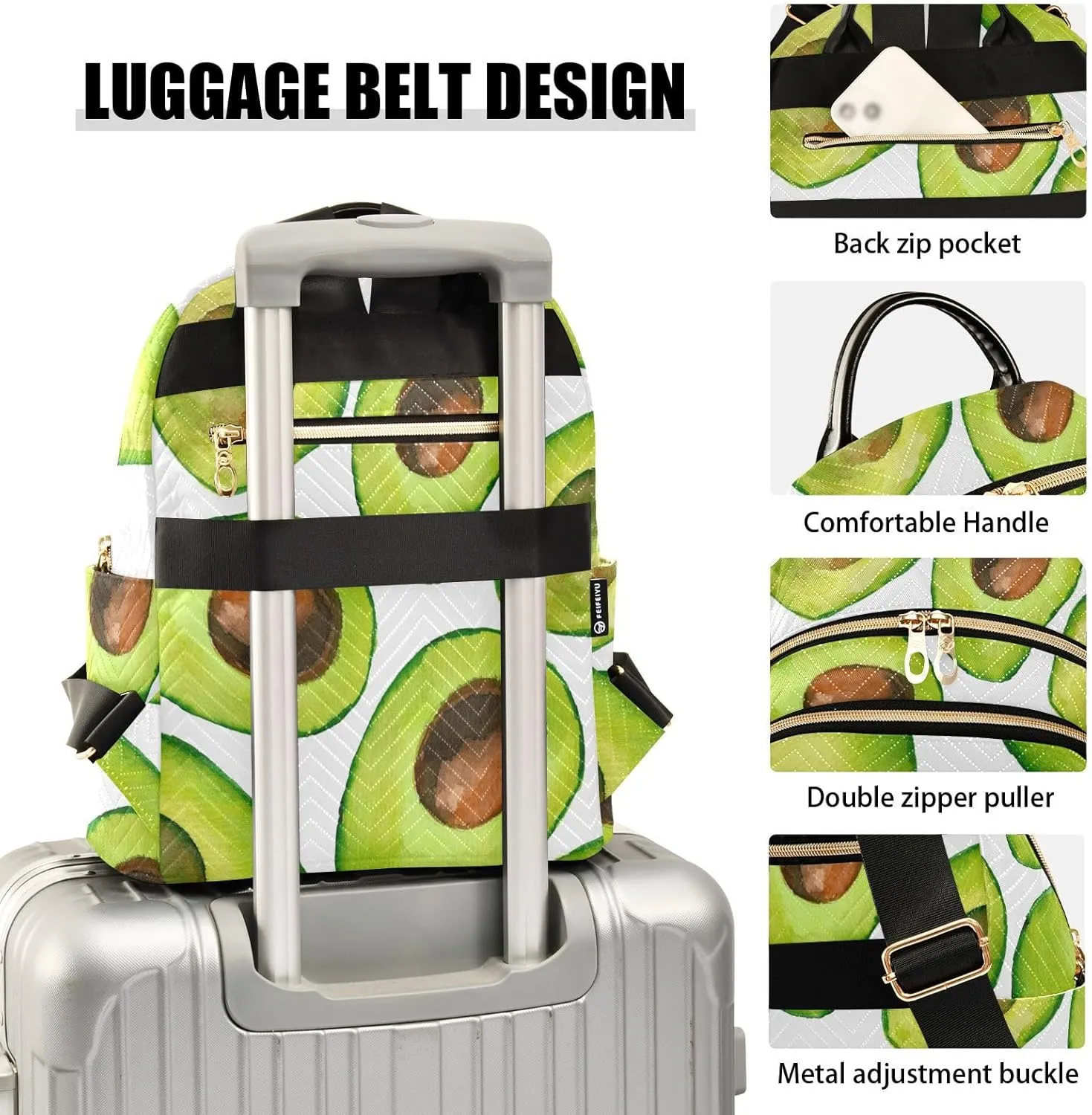 Mini Backpack Quilted Purse for Womens Small Backpack Daypack Avocado Print for Travel Daily Outing,Multi3