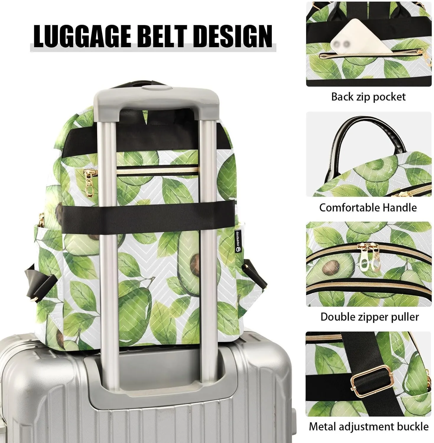 Mini Backpack Quilted Purse for Womens Small Backpack Daypack Avocado Print for Travel Daily Outing,Multi4