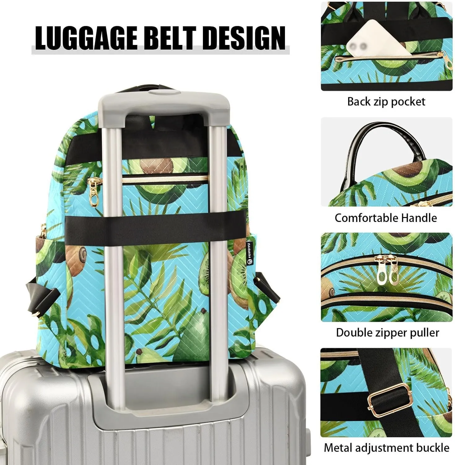 Mini Backpack Quilted Purse for Womens Small Backpack Daypack Avocado Print for Travel Daily Outing,Multi7