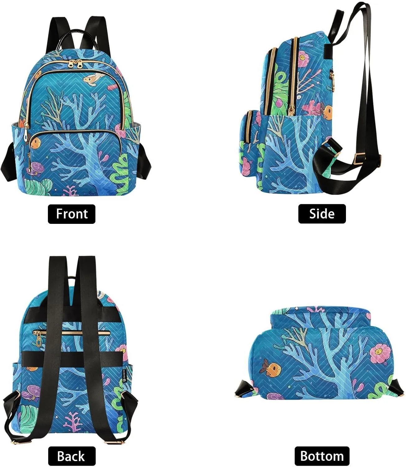 Mini Backpack Quilted Purse for Womens Small Backpack Daypack Coral Design for Travel Daily Work,Multi1
