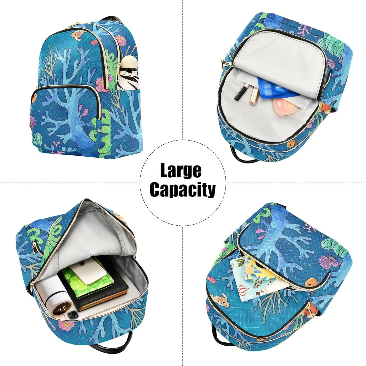 Mini Backpack Quilted Purse for Womens Small Backpack Daypack Coral Design for Travel Daily Work,Multi1