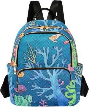 Mini Backpack Quilted Purse for Womens Small Backpack Daypack Coral Design for Travel Daily Work,Multi1