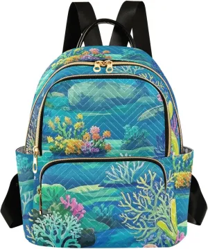 Mini Backpack Quilted Purse for Womens Small Backpack Daypack Coral Pattern for Travel Daily Work,Multi1