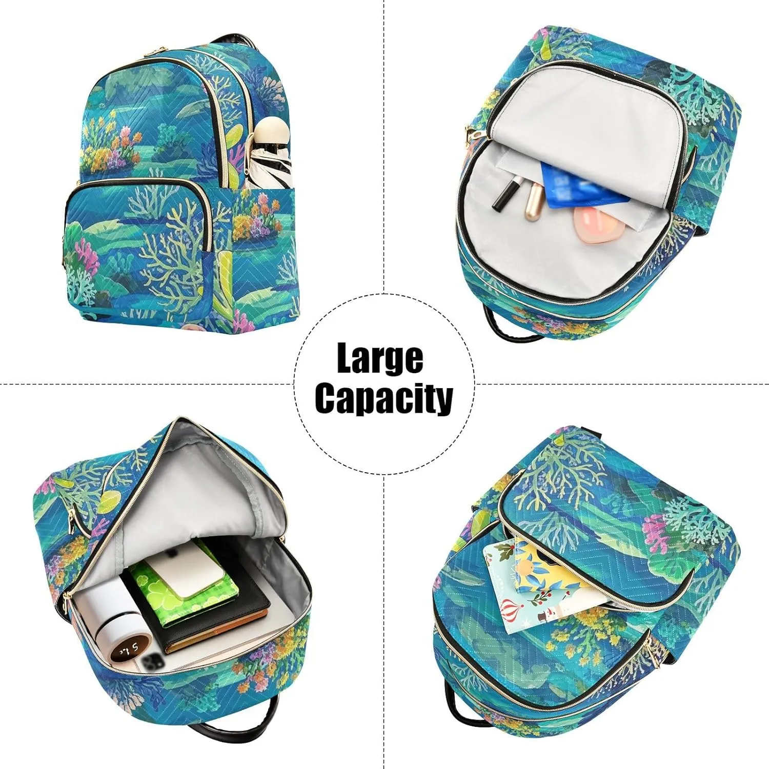 Mini Backpack Quilted Purse for Womens Small Backpack Daypack Coral Pattern for Travel Daily Work,Multi1
