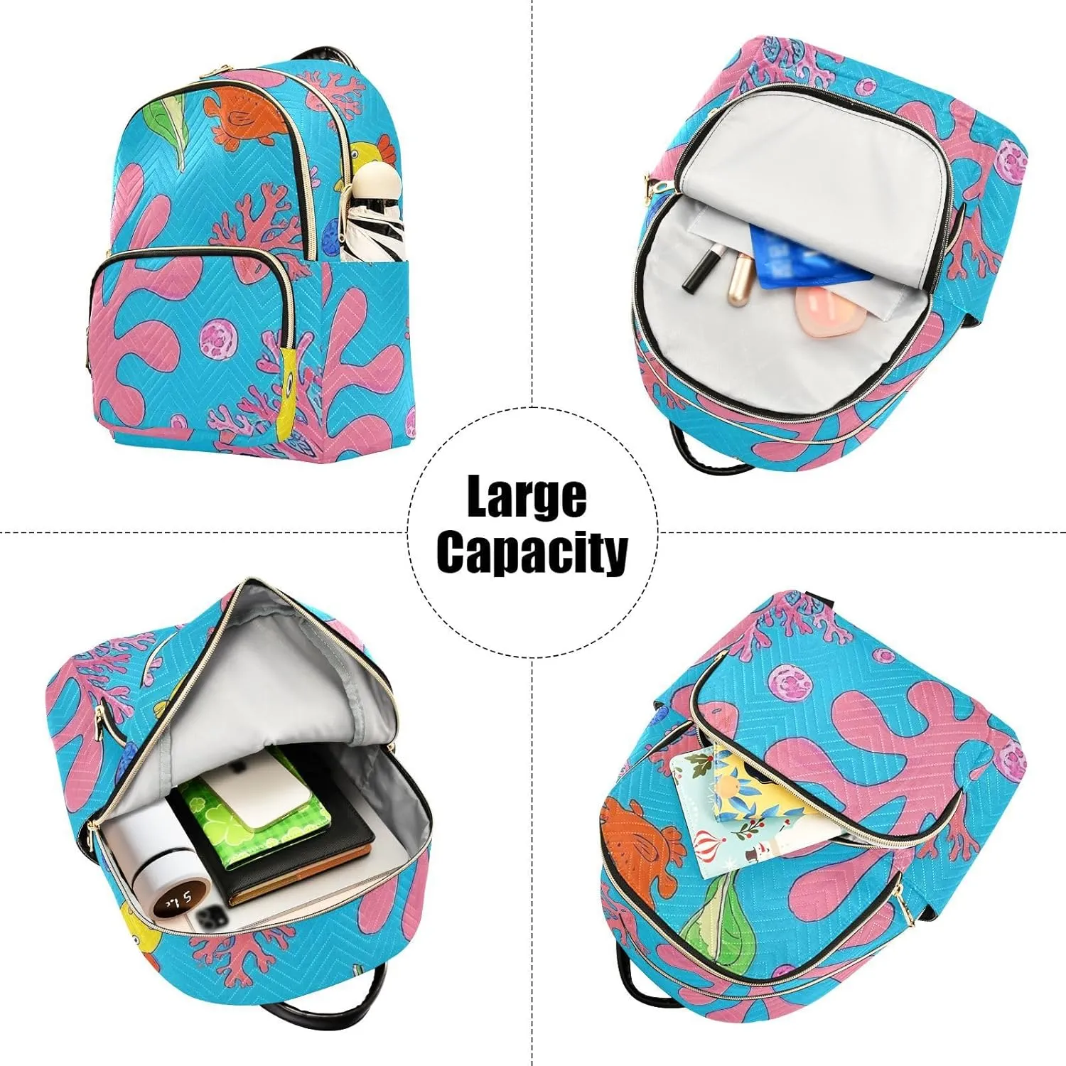 Mini Backpack Quilted Purse for Womens Small Backpack Daypack Coral Print for Travel Daily Work,Multi10