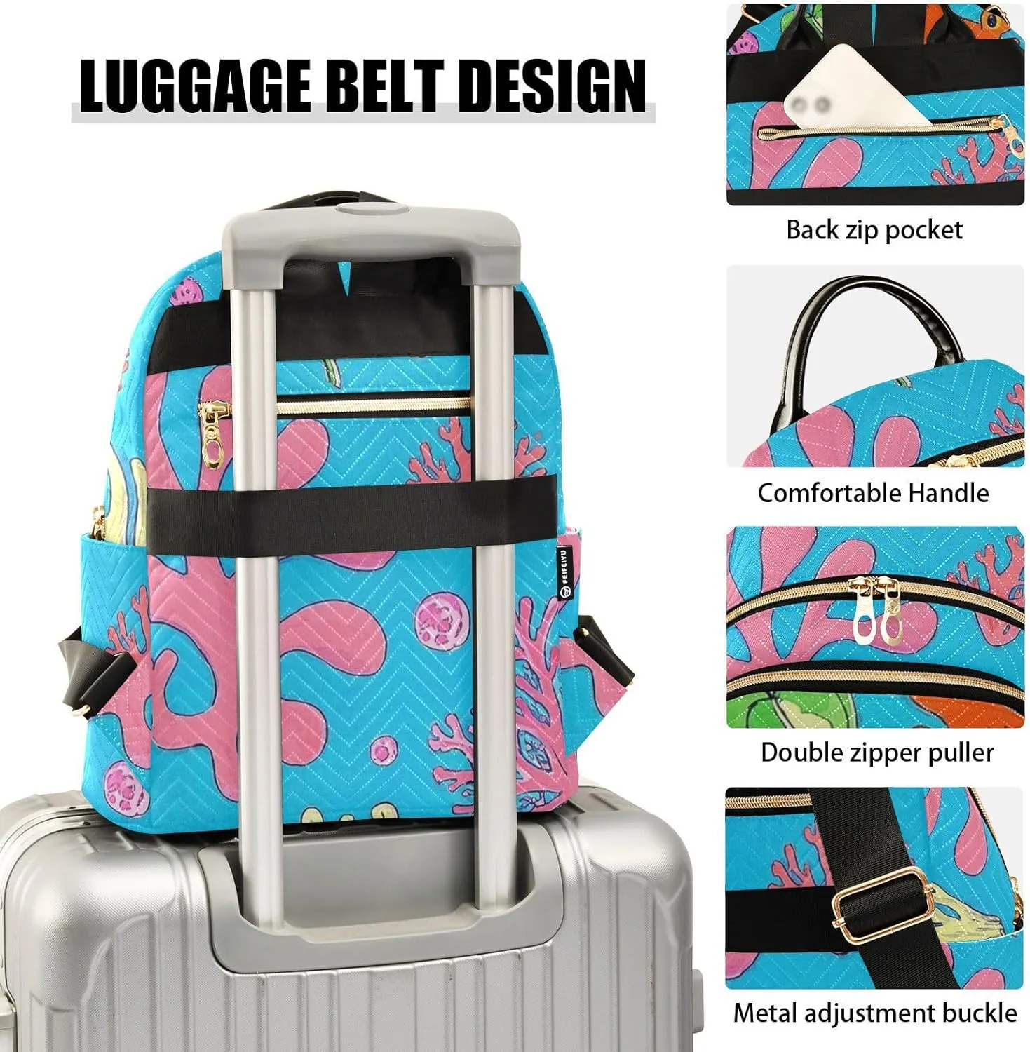 Mini Backpack Quilted Purse for Womens Small Backpack Daypack Coral Print for Travel Daily Work,Multi10