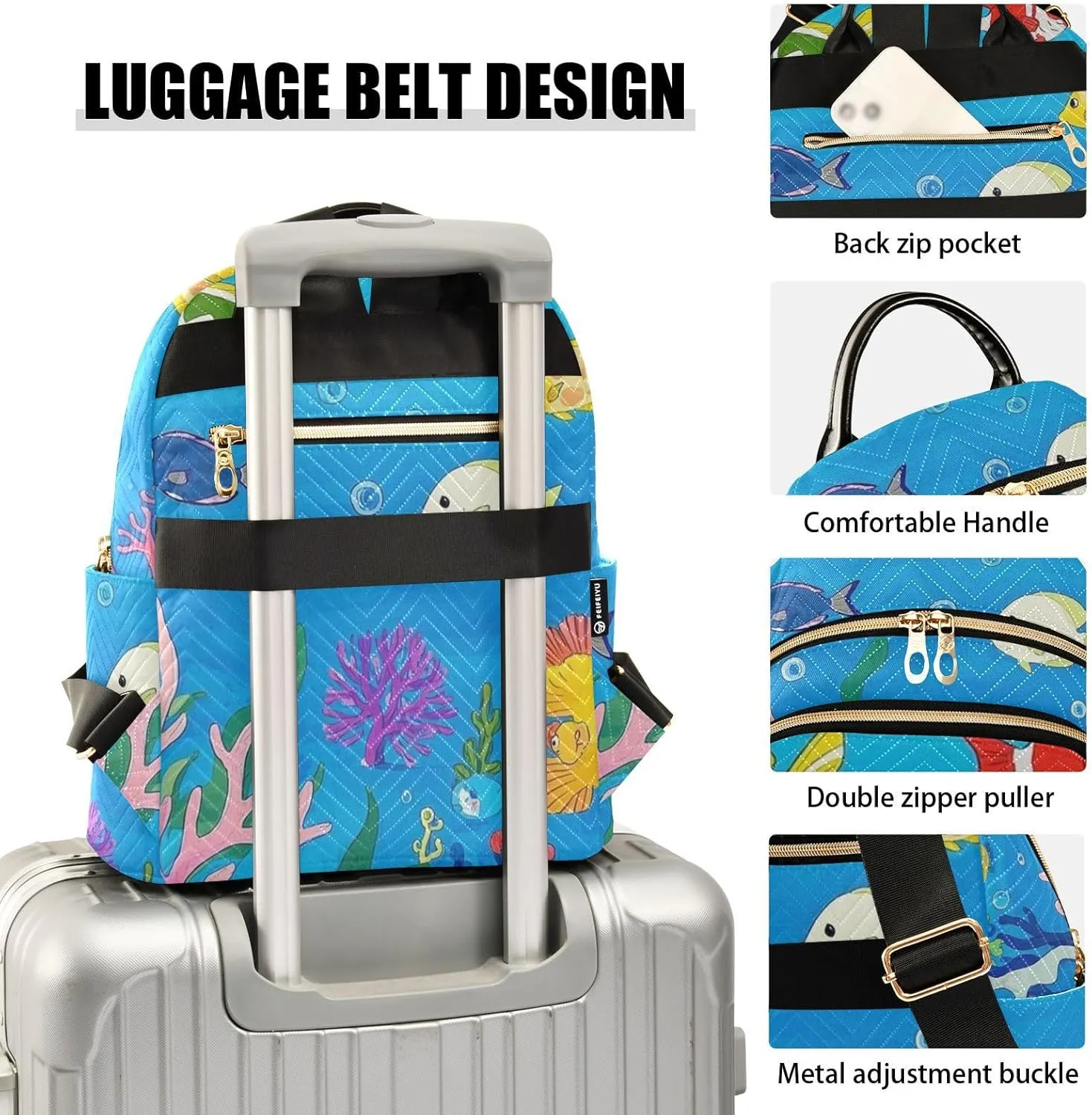 Mini Backpack Quilted Purse for Womens Small Backpack Daypack Coral Print for Travel Daily Work,Multi12