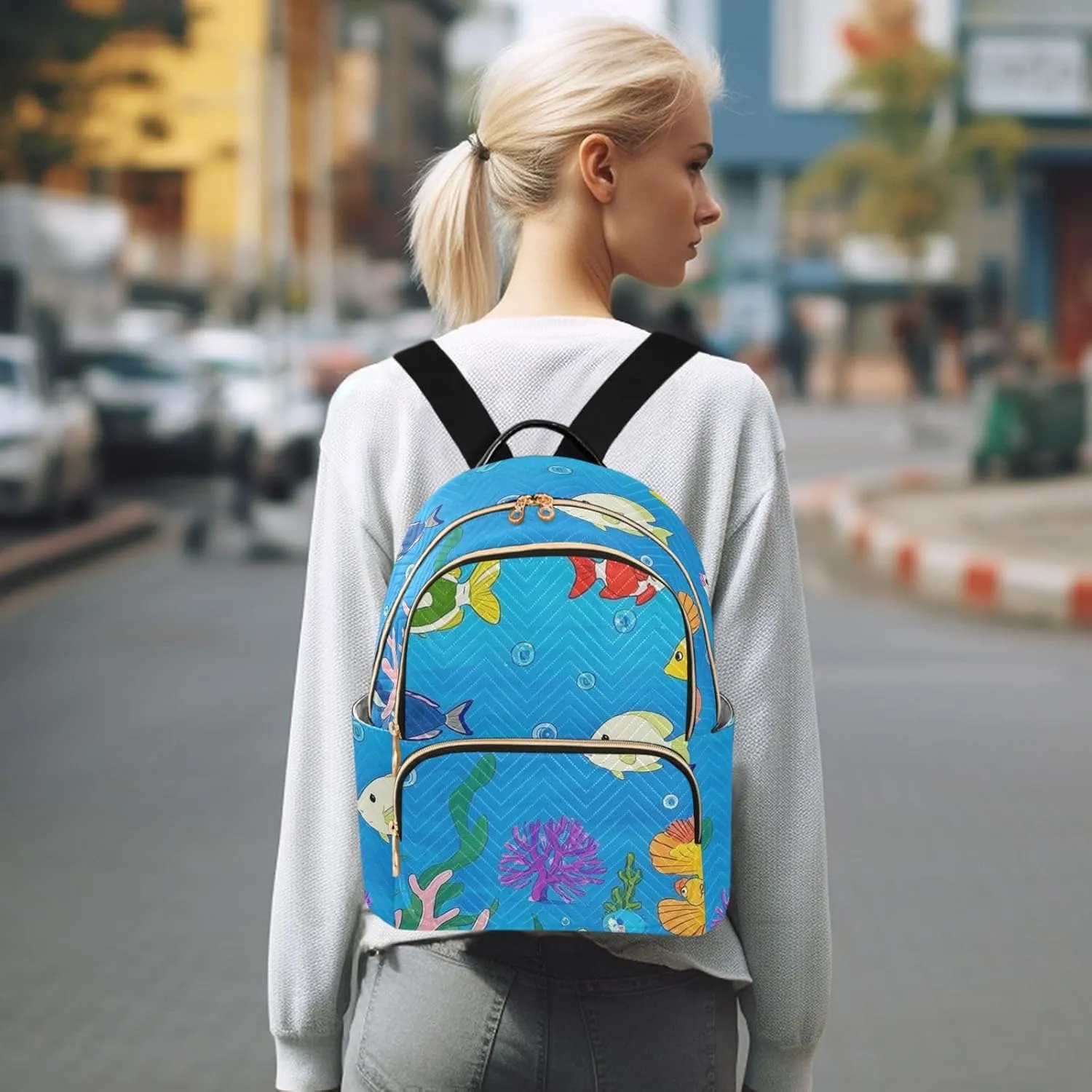 Mini Backpack Quilted Purse for Womens Small Backpack Daypack Coral Print for Travel Daily Work,Multi12