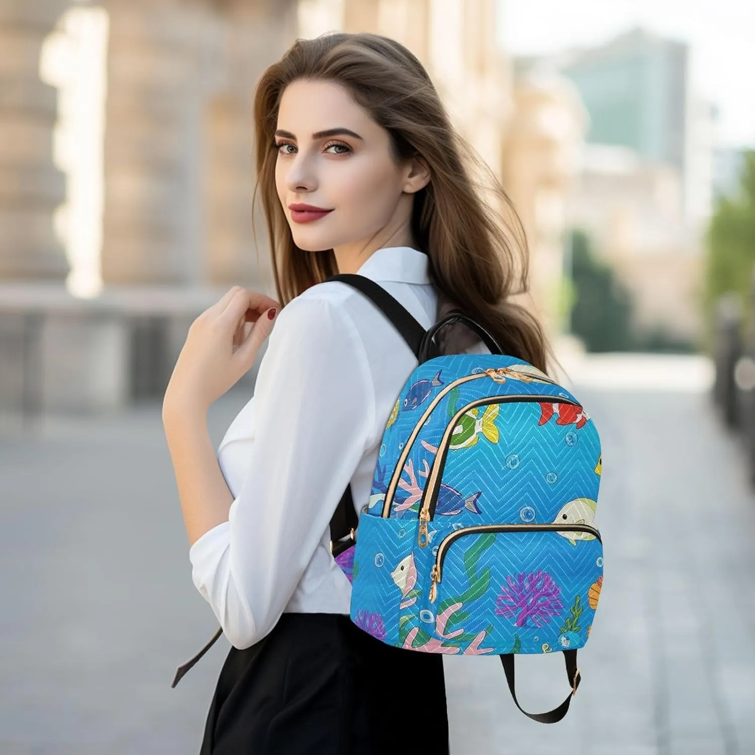 Mini Backpack Quilted Purse for Womens Small Backpack Daypack Coral Print for Travel Daily Work,Multi12