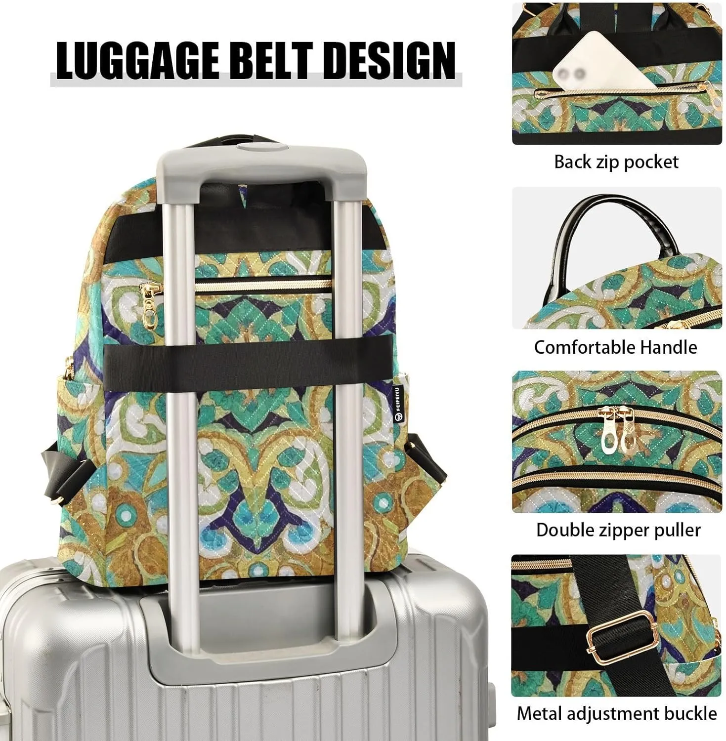 Mini Backpack Quilted Purse for Womens Small Backpack Daypack Embroider Design for Travel Daily Work,Multi2