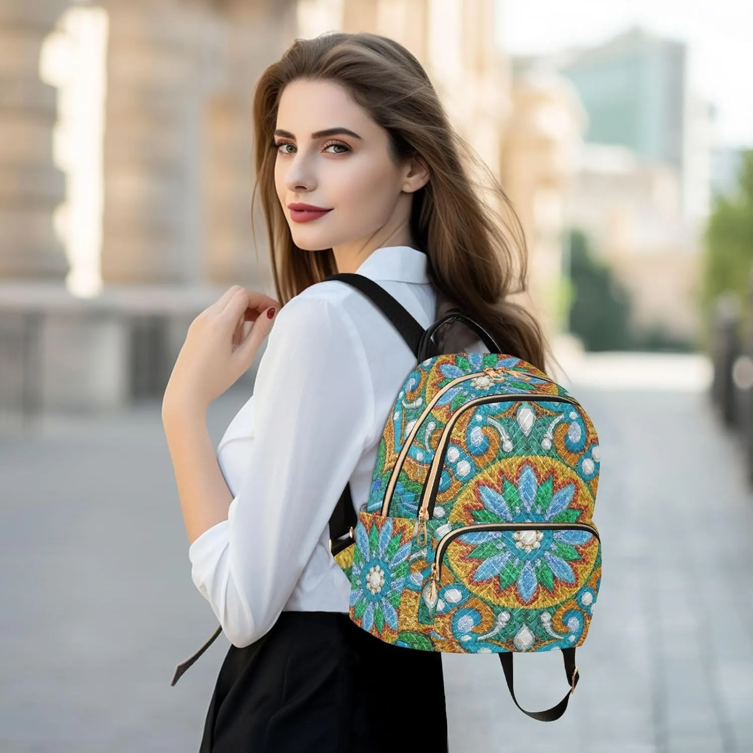 Mini Backpack Quilted Purse for Womens Small Backpack Daypack Embroider Pattern for Travel Daily Camping,Multi3