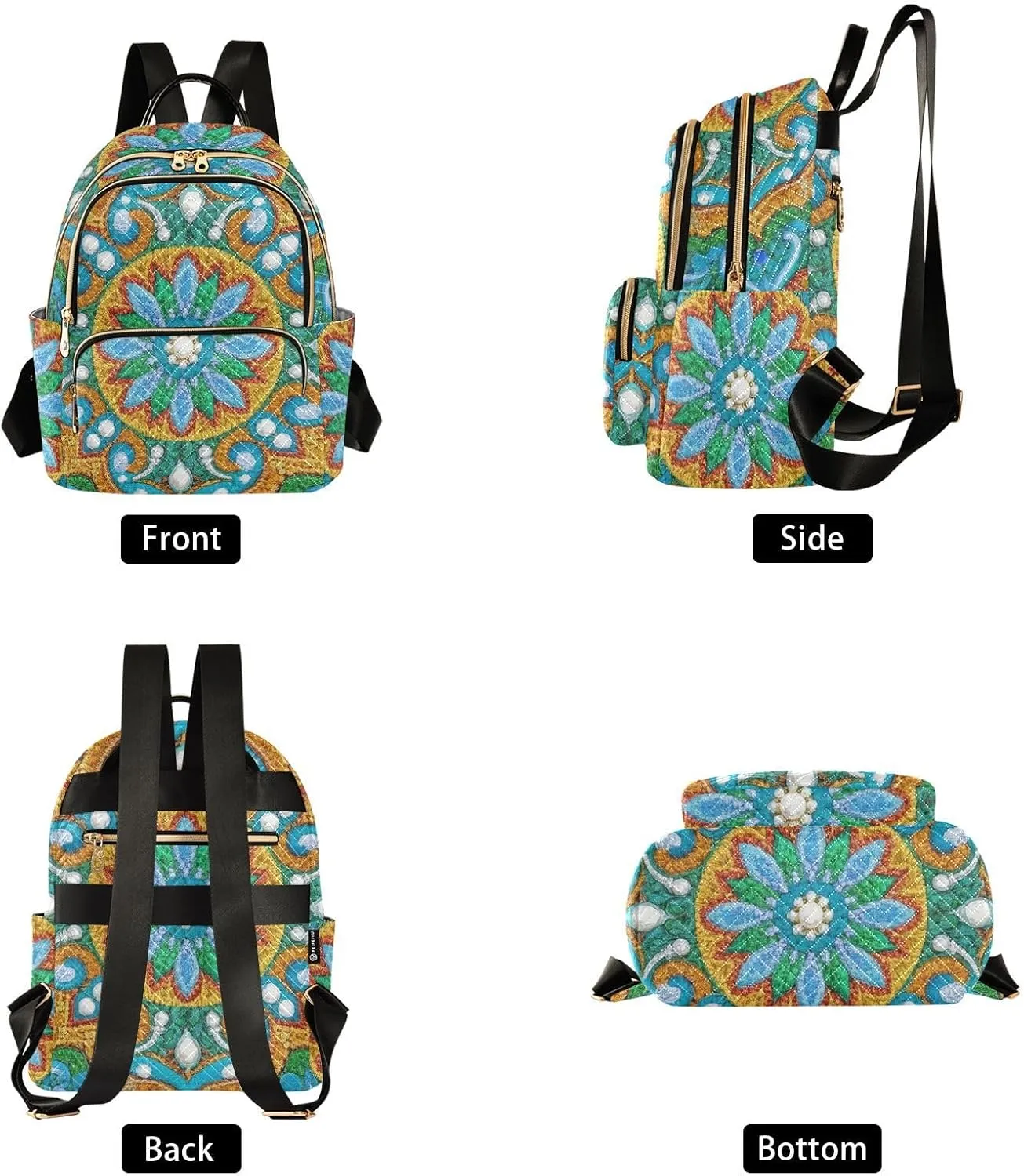 Mini Backpack Quilted Purse for Womens Small Backpack Daypack Embroider Pattern for Travel Daily Camping,Multi3
