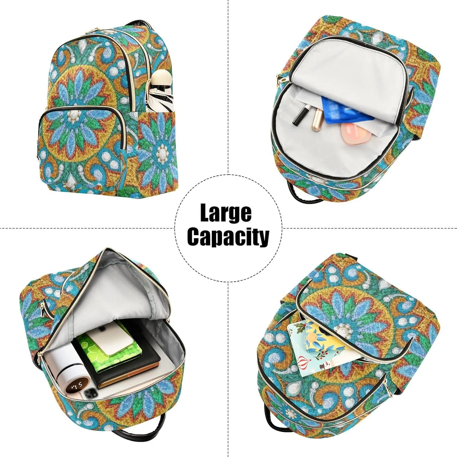 Mini Backpack Quilted Purse for Womens Small Backpack Daypack Embroider Pattern for Travel Daily Camping,Multi3