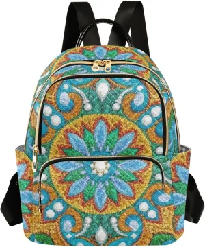 Mini Backpack Quilted Purse for Womens Small Backpack Daypack Embroider Pattern for Travel Daily Camping,Multi3