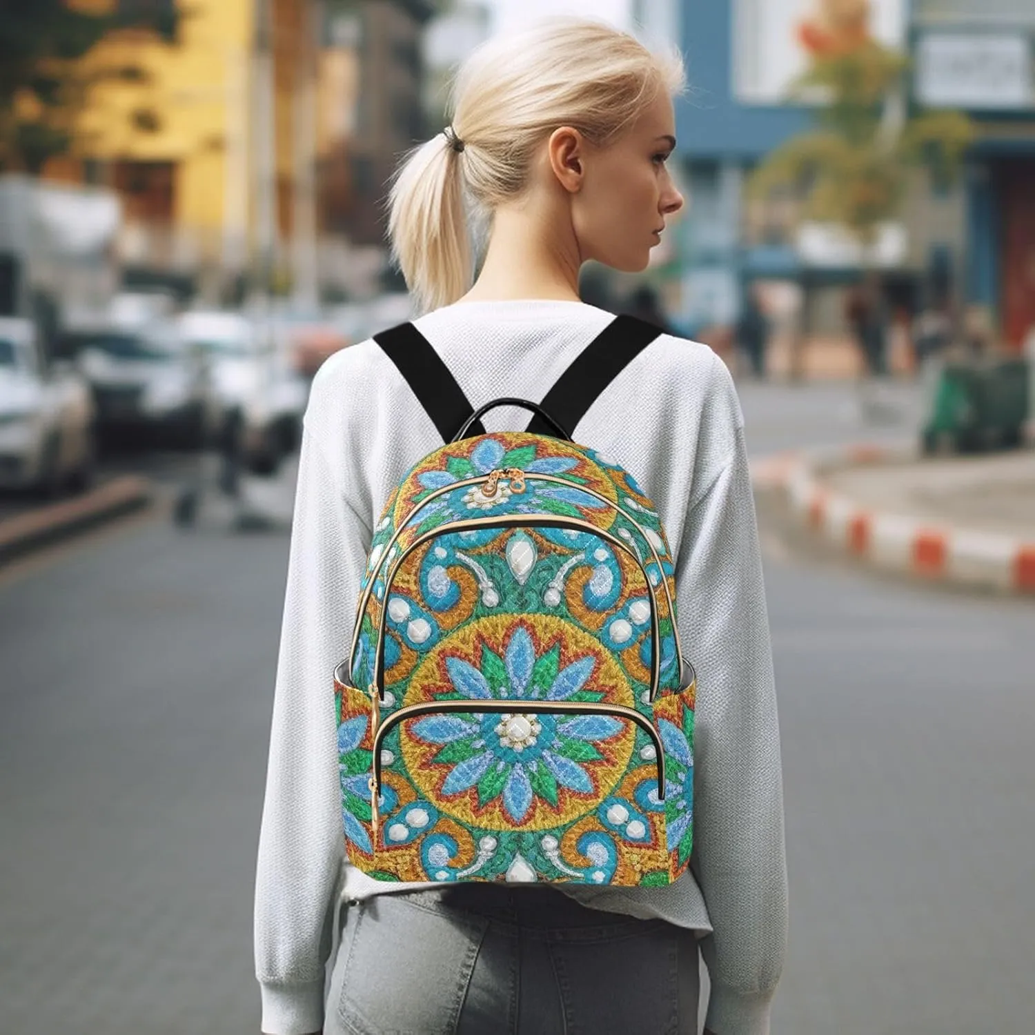 Mini Backpack Quilted Purse for Womens Small Backpack Daypack Embroider Pattern for Travel Daily Camping,Multi3
