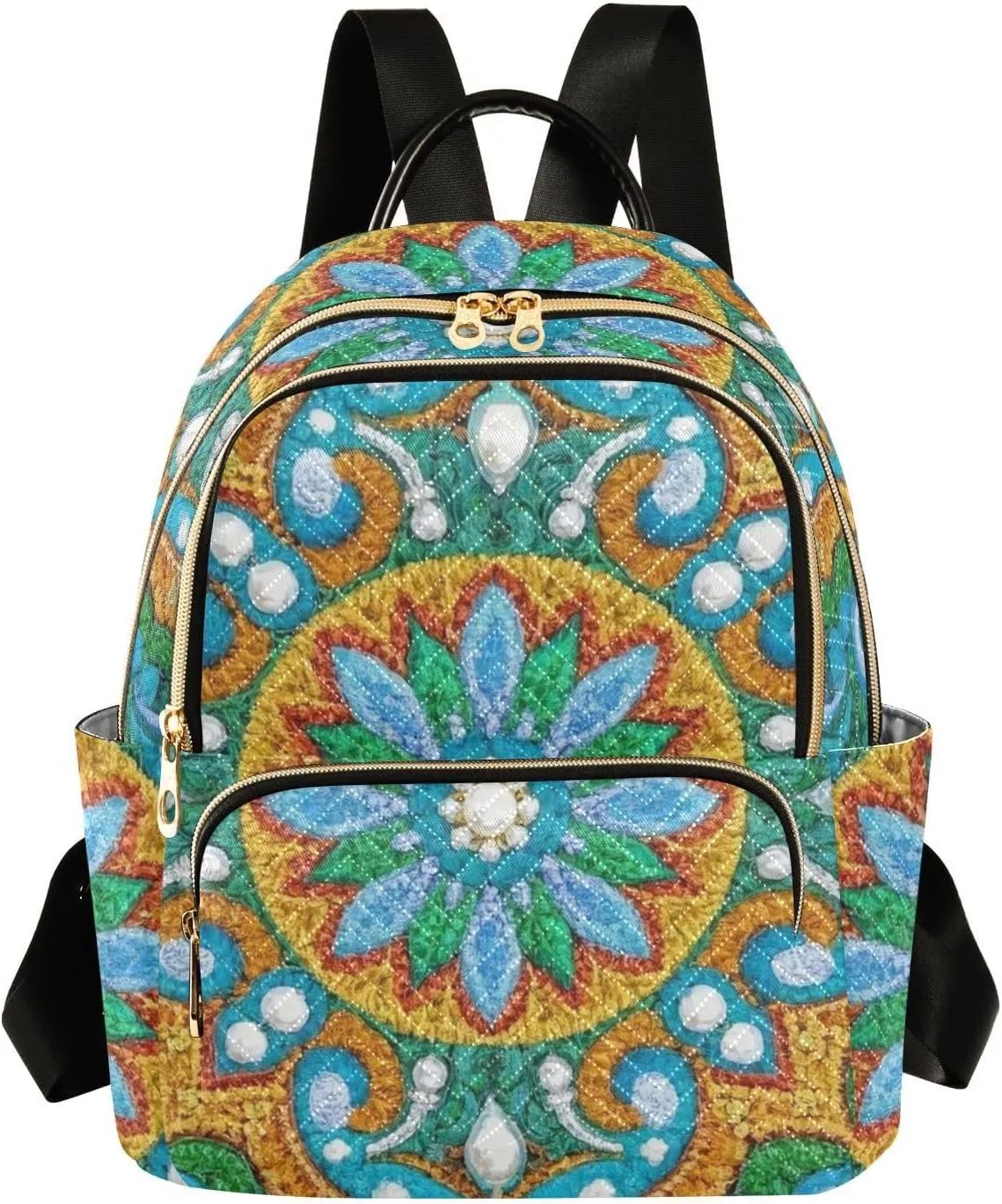Mini Backpack Quilted Purse for Womens Small Backpack Daypack Embroider Pattern for Travel Daily Camping,Multi3