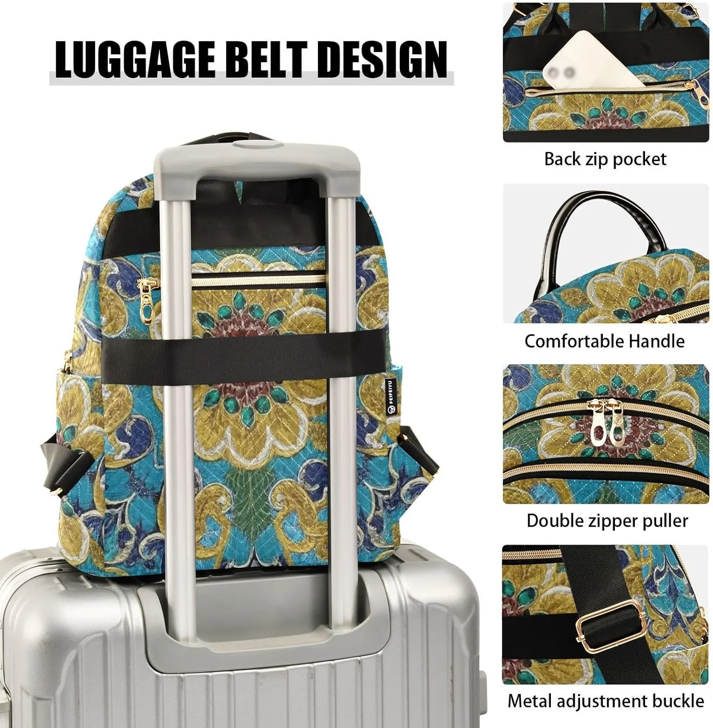 Mini Backpack Quilted Purse for Womens Small Backpack Daypack Embroider Pattern for Travel Daily Work,Multi5