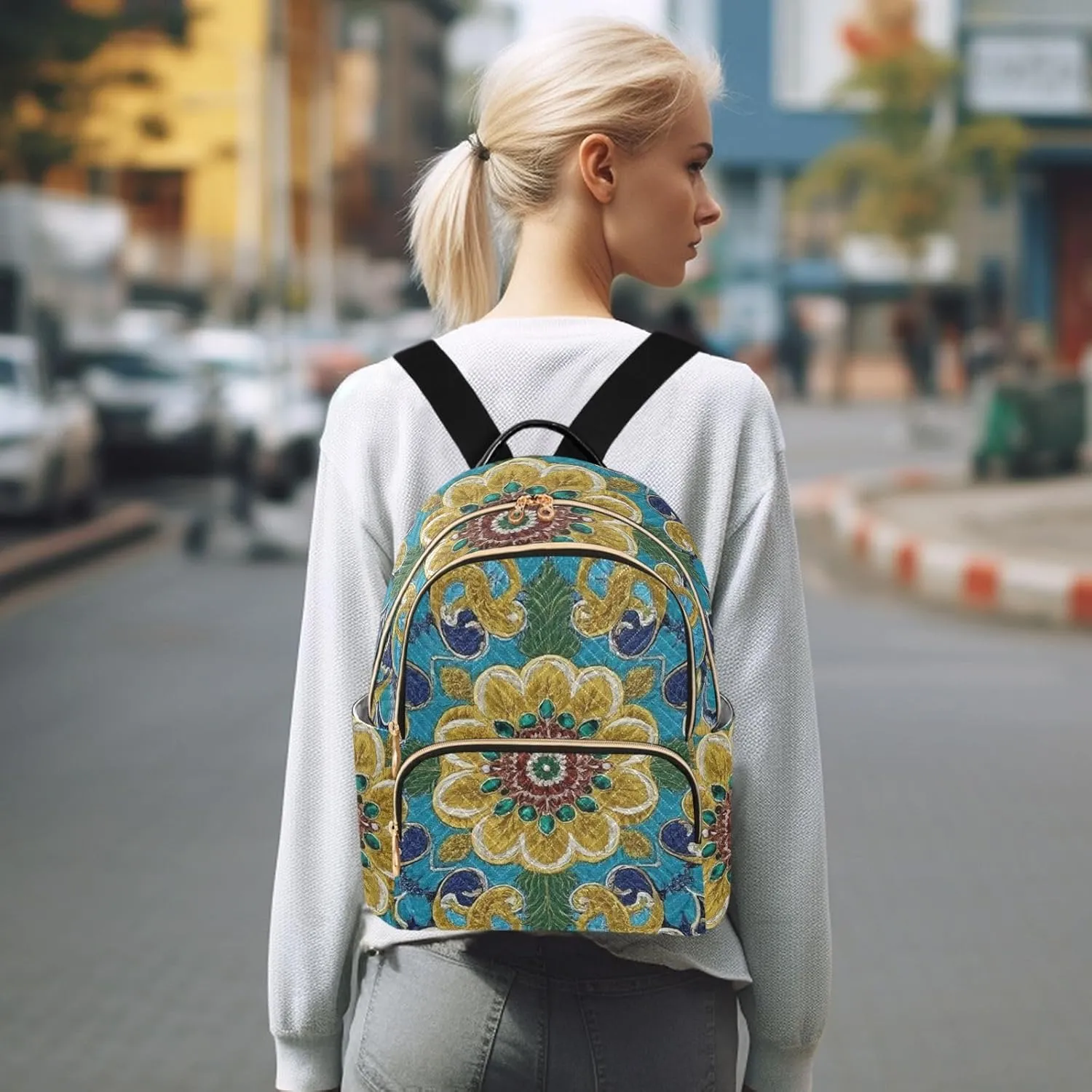 Mini Backpack Quilted Purse for Womens Small Backpack Daypack Embroider Pattern for Travel Daily Work,Multi5