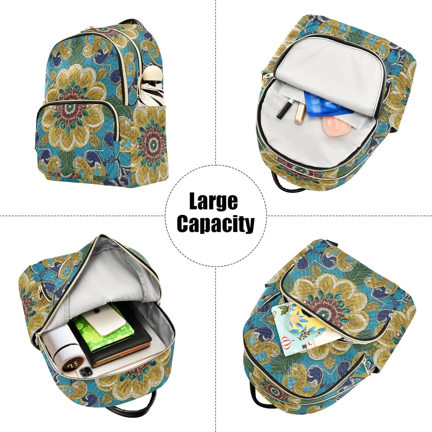 Mini Backpack Quilted Purse for Womens Small Backpack Daypack Embroider Pattern for Travel Daily Work,Multi5