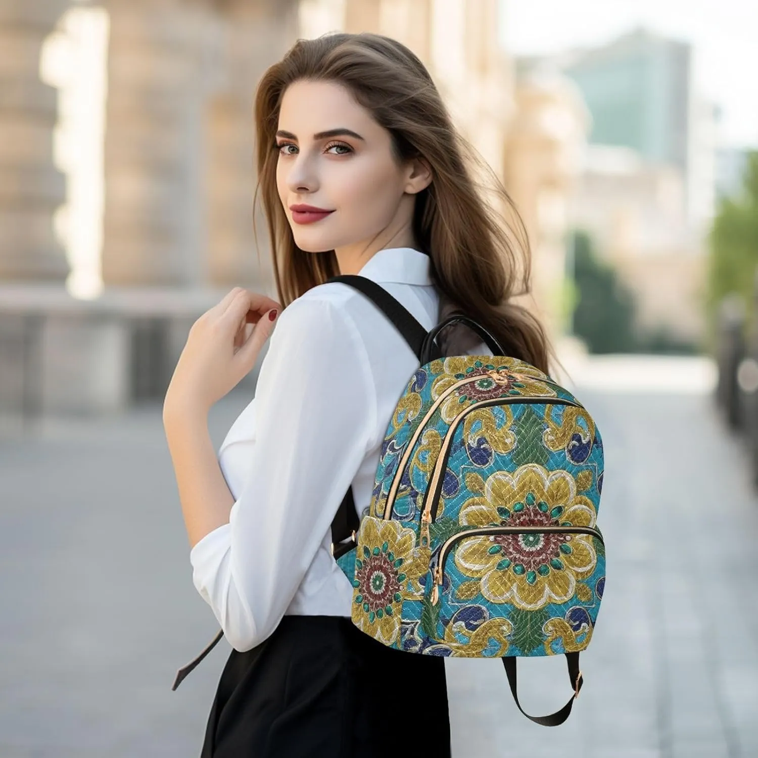 Mini Backpack Quilted Purse for Womens Small Backpack Daypack Embroider Pattern for Travel Daily Work,Multi5
