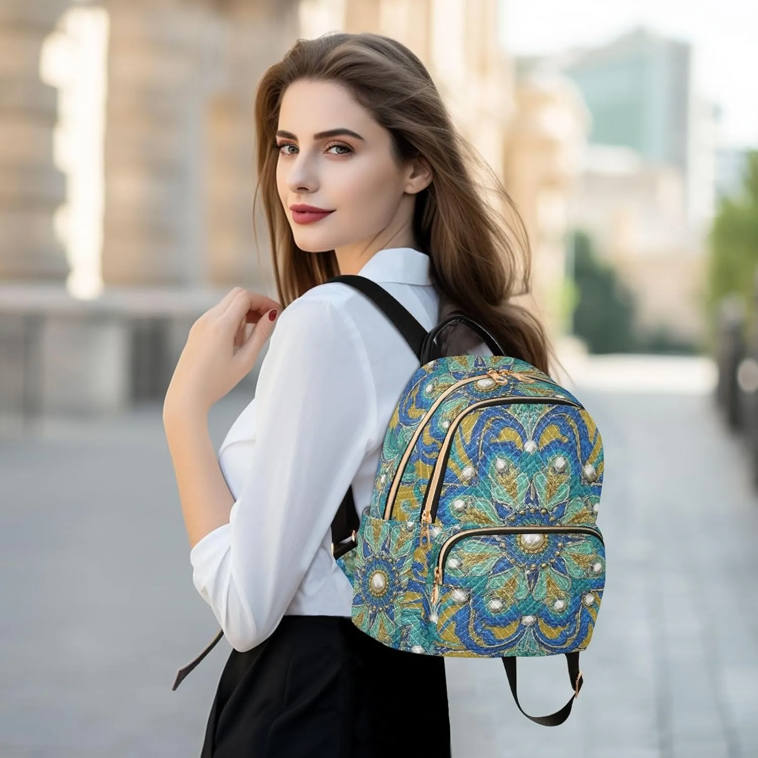Mini Backpack Quilted Purse for Womens Small Backpack Daypack Embroider Print for Travel Daily Work,Multi8