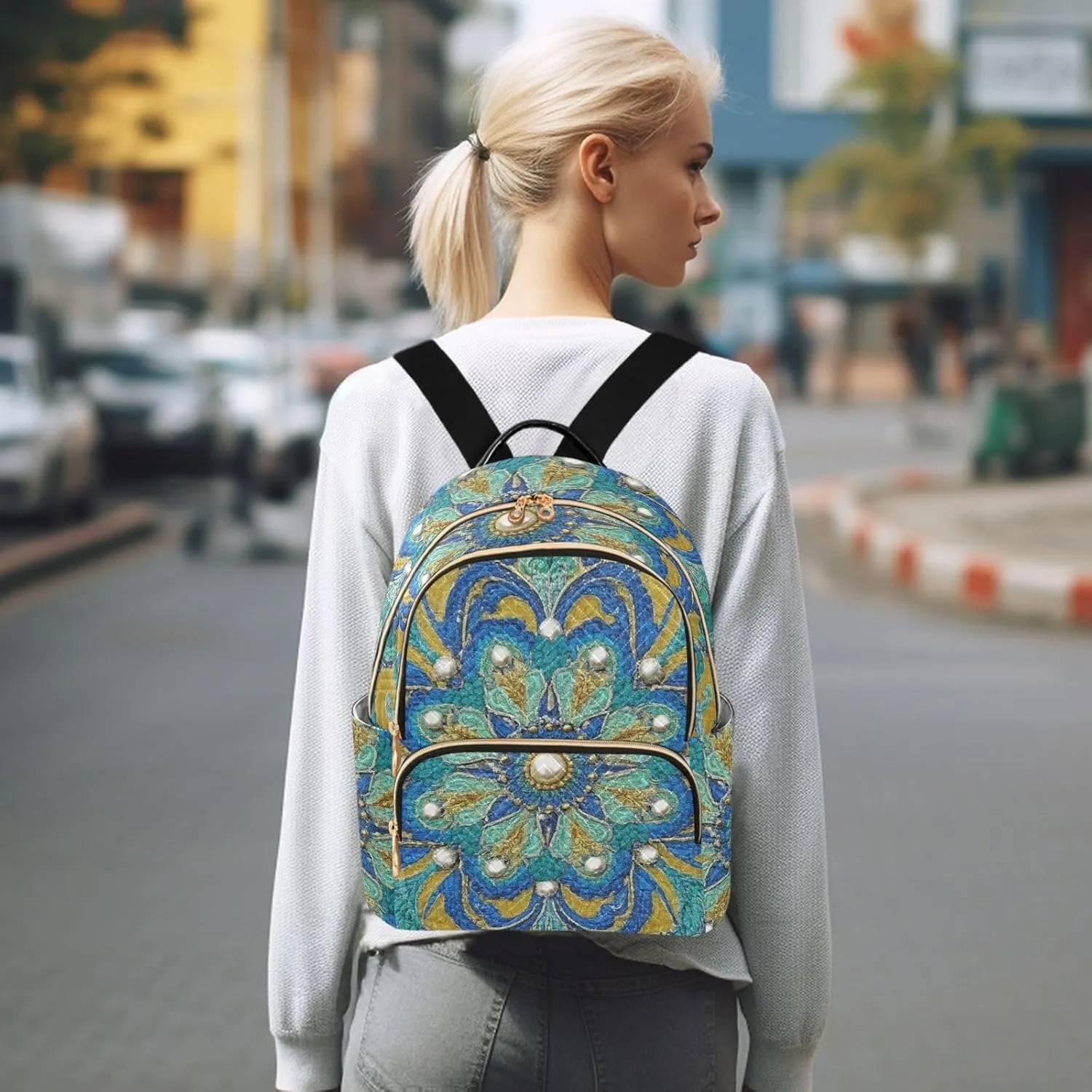 Mini Backpack Quilted Purse for Womens Small Backpack Daypack Embroider Print for Travel Daily Work,Multi8
