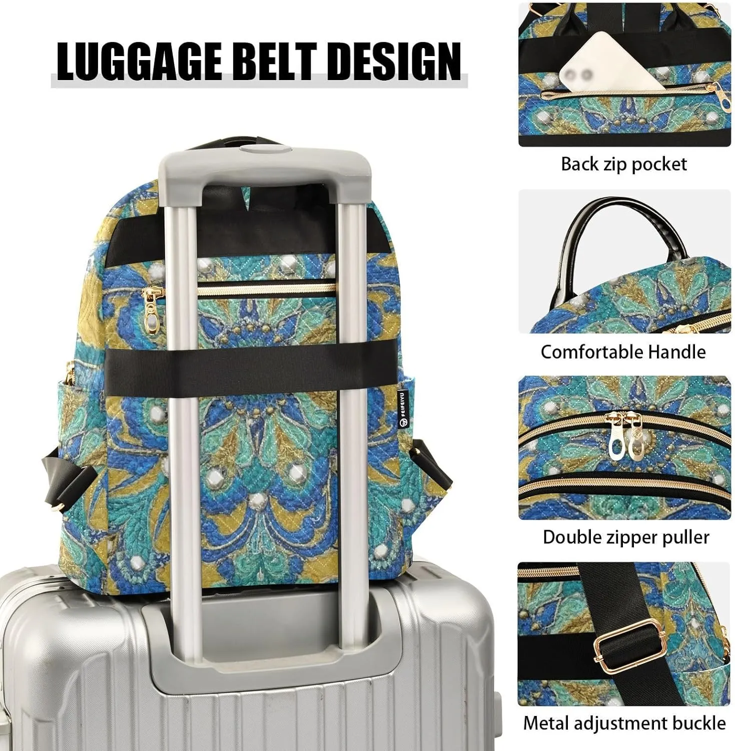 Mini Backpack Quilted Purse for Womens Small Backpack Daypack Embroider Print for Travel Daily Work,Multi8