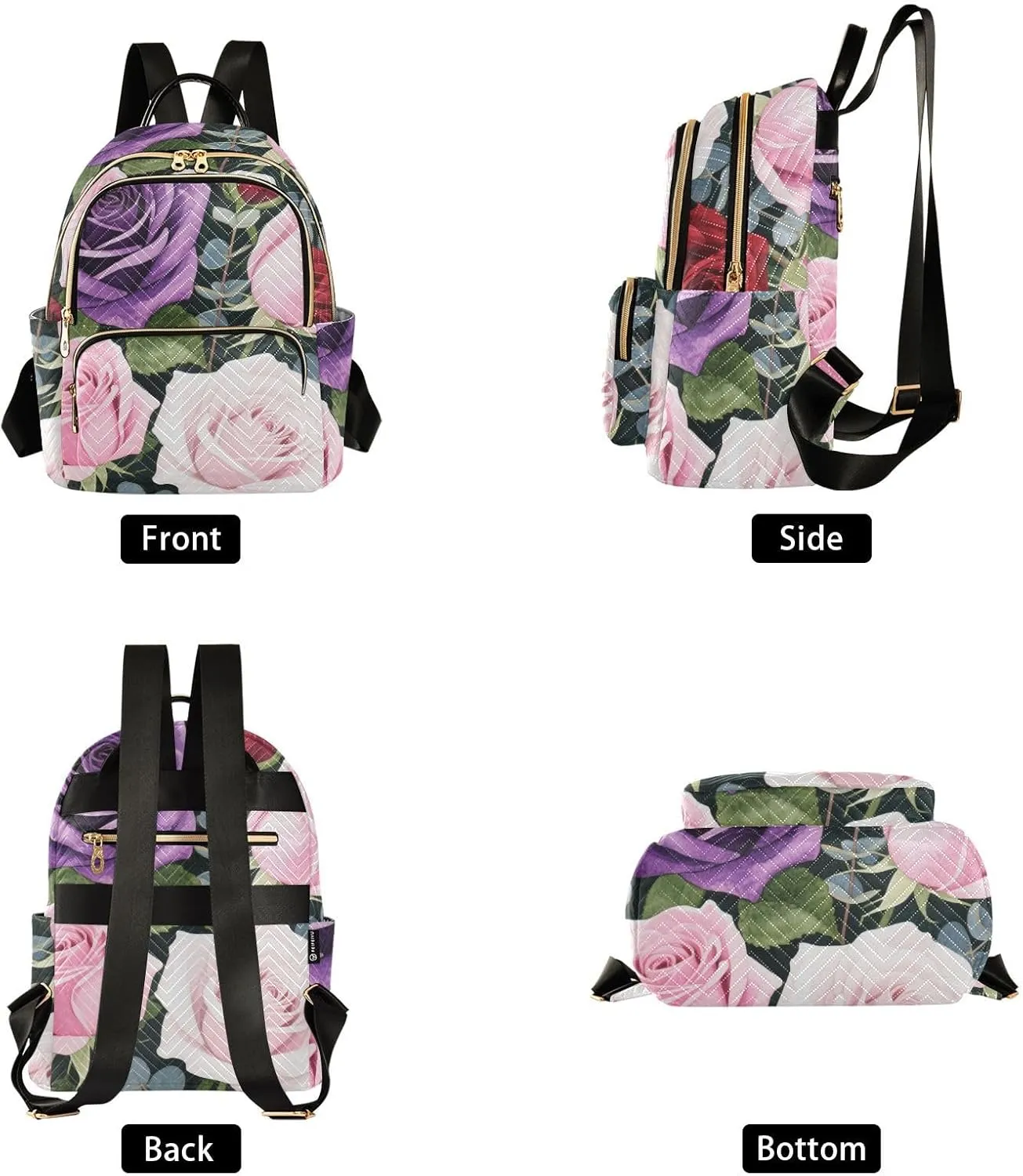 Mini Backpack Quilted Purse for Womens Small Backpack Daypack Rose Design for Travel Daily Camping,Multi11