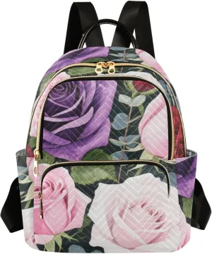 Mini Backpack Quilted Purse for Womens Small Backpack Daypack Rose Design for Travel Daily Camping,Multi11