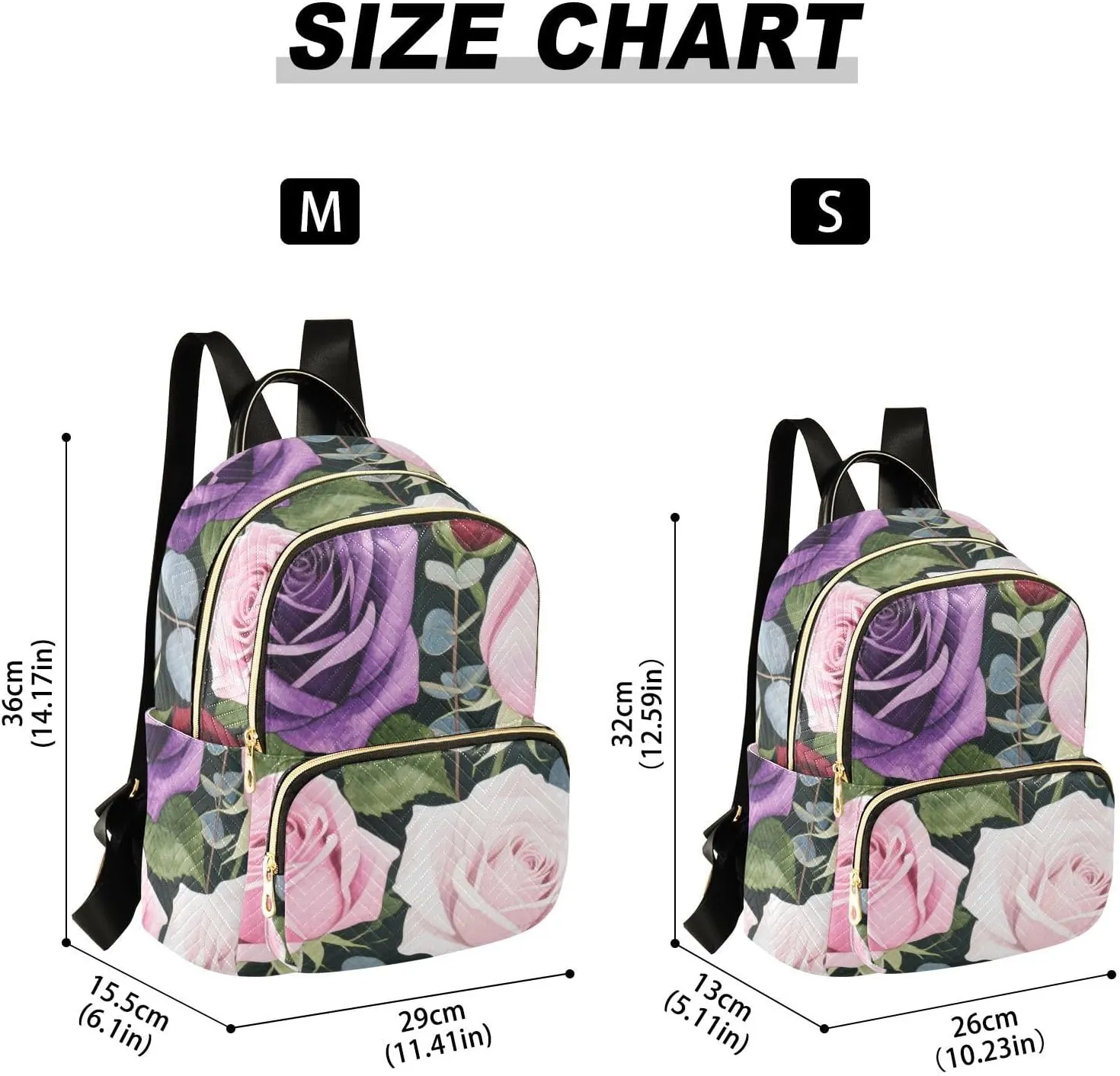 Mini Backpack Quilted Purse for Womens Small Backpack Daypack Rose Design for Travel Daily Camping,Multi11