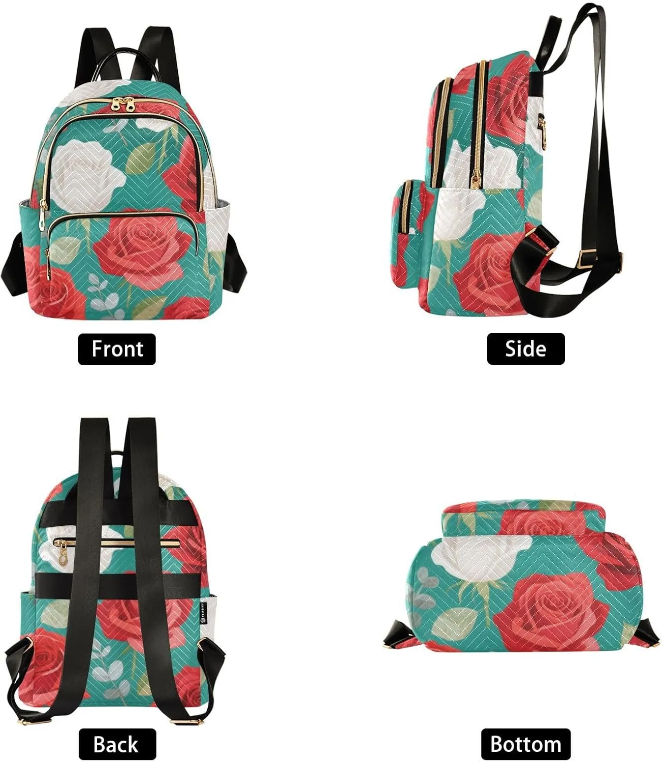 Mini Backpack Quilted Purse for Womens Small Backpack Daypack Rose Design for Travel Daily Work,Multi3