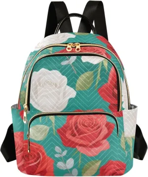Mini Backpack Quilted Purse for Womens Small Backpack Daypack Rose Design for Travel Daily Work,Multi3