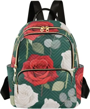 Mini Backpack Quilted Purse for Womens Small Backpack Daypack Rose Pattern for Travel Daily Camping,Multi10