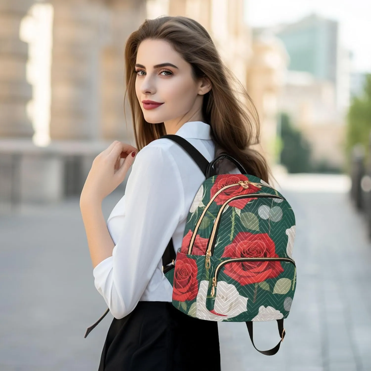 Mini Backpack Quilted Purse for Womens Small Backpack Daypack Rose Pattern for Travel Daily Camping,Multi10
