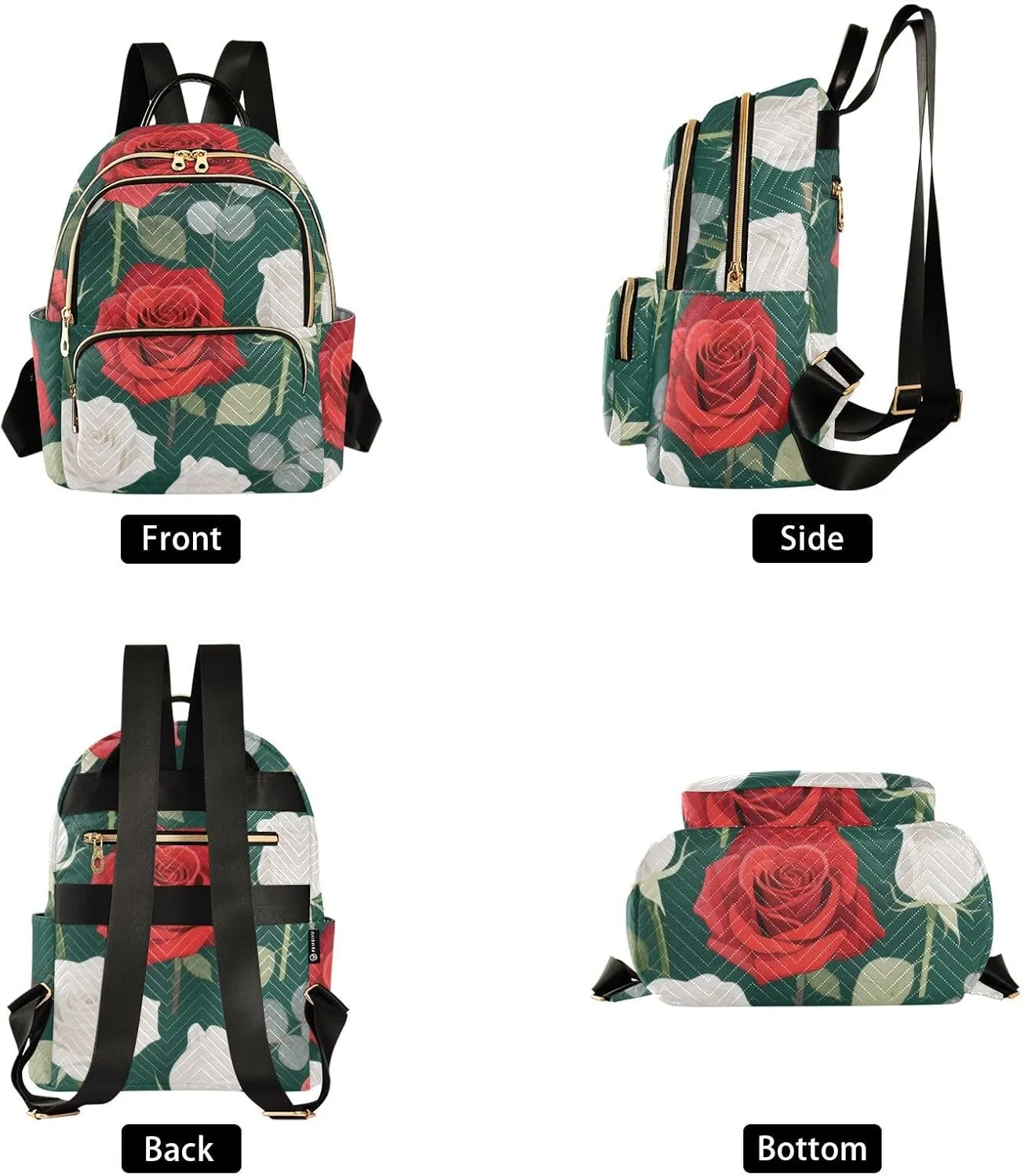Mini Backpack Quilted Purse for Womens Small Backpack Daypack Rose Pattern for Travel Daily Camping,Multi10