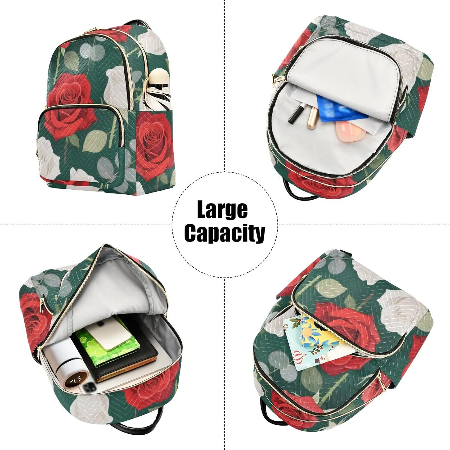 Mini Backpack Quilted Purse for Womens Small Backpack Daypack Rose Pattern for Travel Daily Camping,Multi10