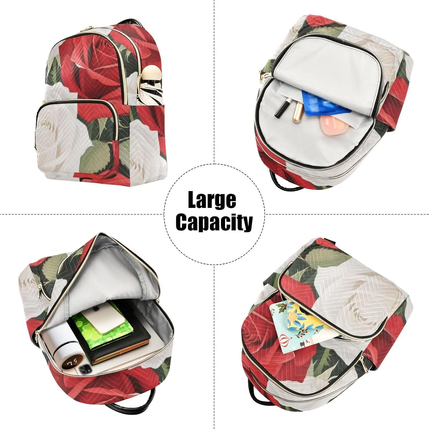 Mini Backpack Quilted Purse for Womens Small Backpack Daypack Rose Pattern for Travel Daily Camping,Multi1