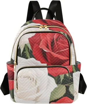 Mini Backpack Quilted Purse for Womens Small Backpack Daypack Rose Pattern for Travel Daily Camping,Multi1