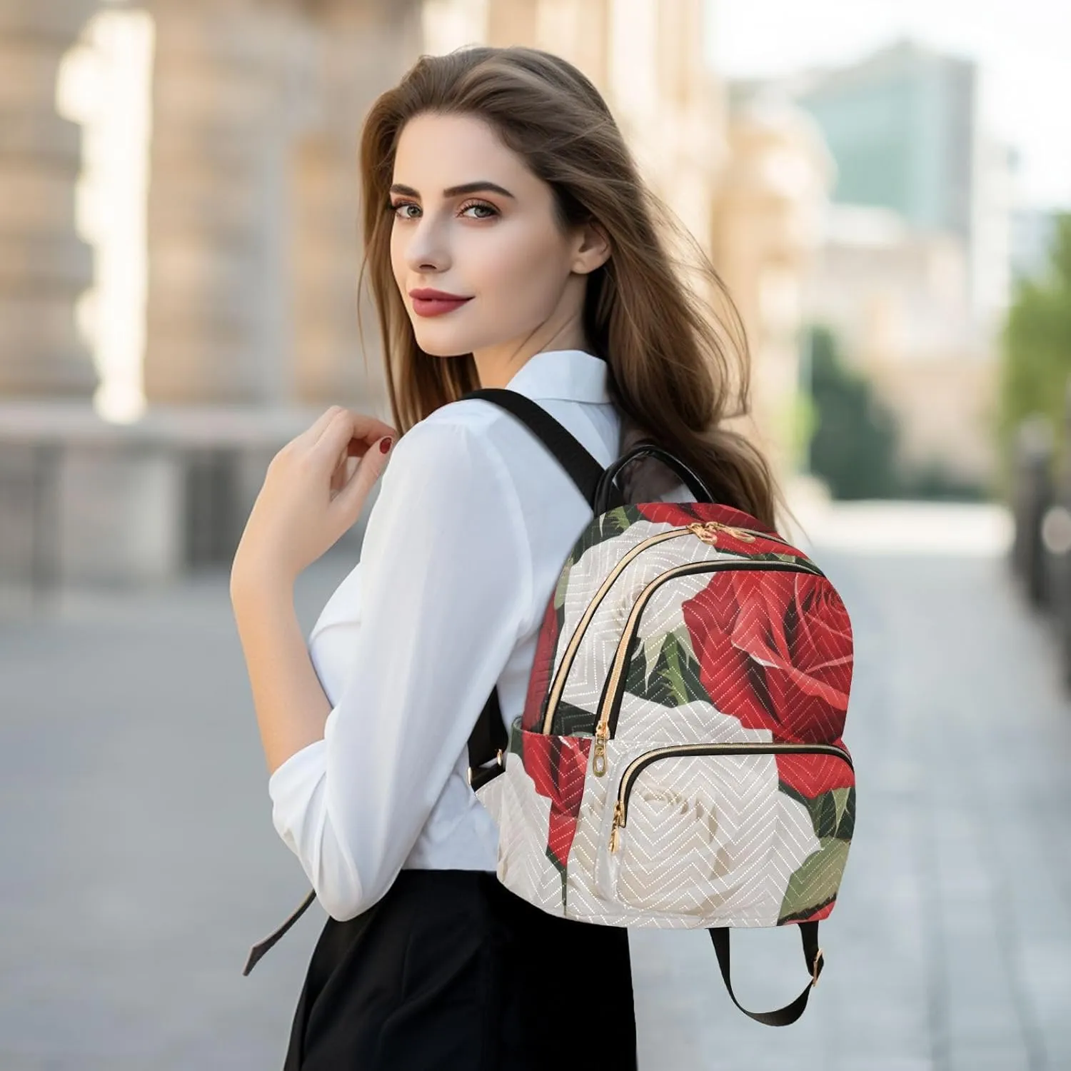 Mini Backpack Quilted Purse for Womens Small Backpack Daypack Rose Pattern for Travel Daily Camping,Multi1