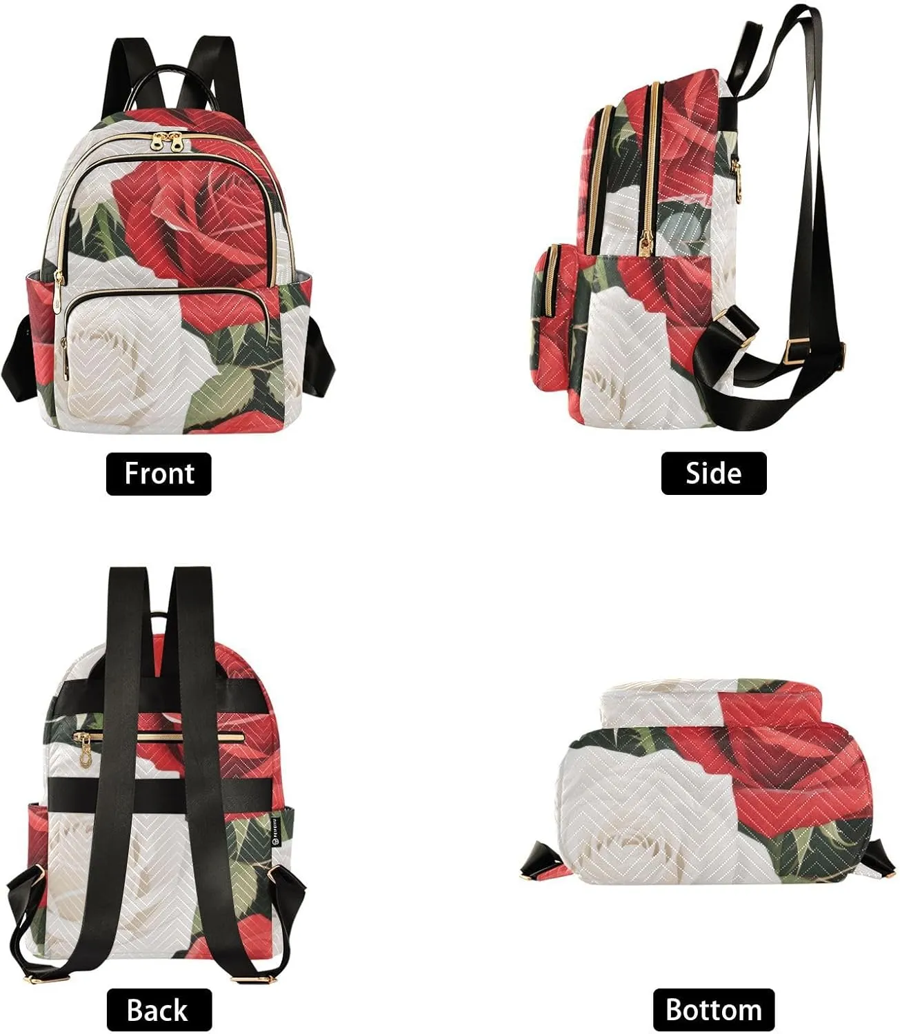 Mini Backpack Quilted Purse for Womens Small Backpack Daypack Rose Pattern for Travel Daily Camping,Multi1