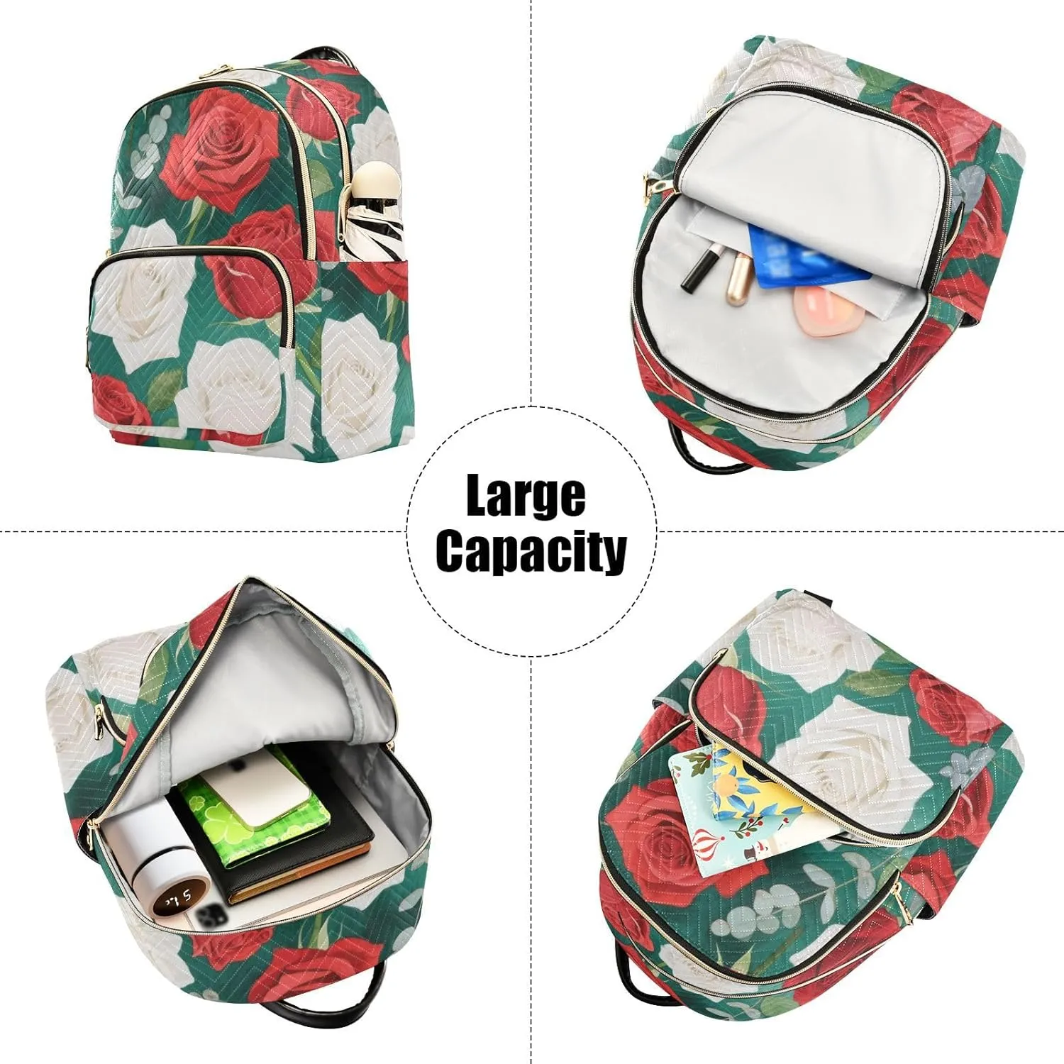 Mini Backpack Quilted Purse for Womens Small Backpack Daypack Rose Pattern for Travel Daily Office,Multi1