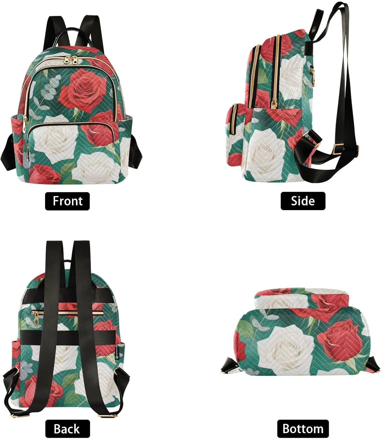 Mini Backpack Quilted Purse for Womens Small Backpack Daypack Rose Pattern for Travel Daily Office,Multi1