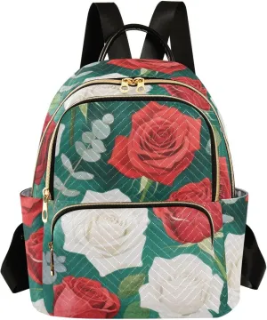 Mini Backpack Quilted Purse for Womens Small Backpack Daypack Rose Pattern for Travel Daily Office,Multi1