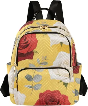 Mini Backpack Quilted Purse for Womens Small Backpack Daypack Rose Pattern for Travel Daily Work,Multi1