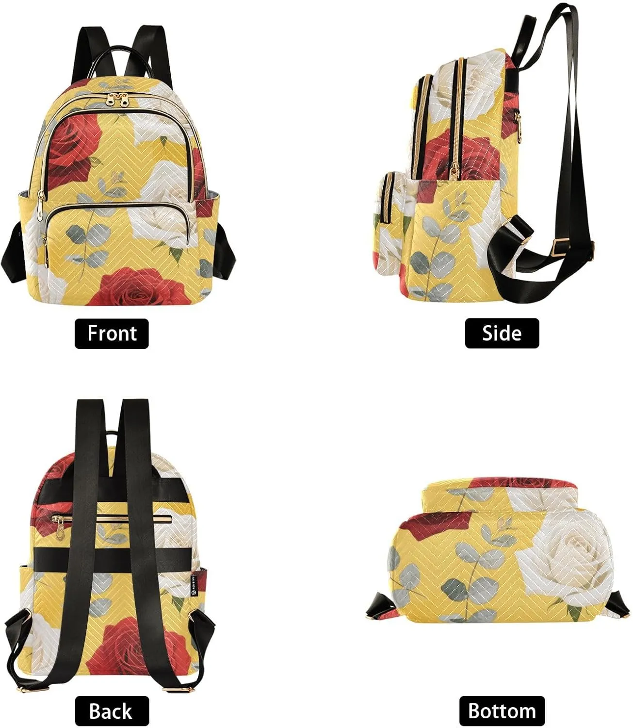 Mini Backpack Quilted Purse for Womens Small Backpack Daypack Rose Pattern for Travel Daily Work,Multi1