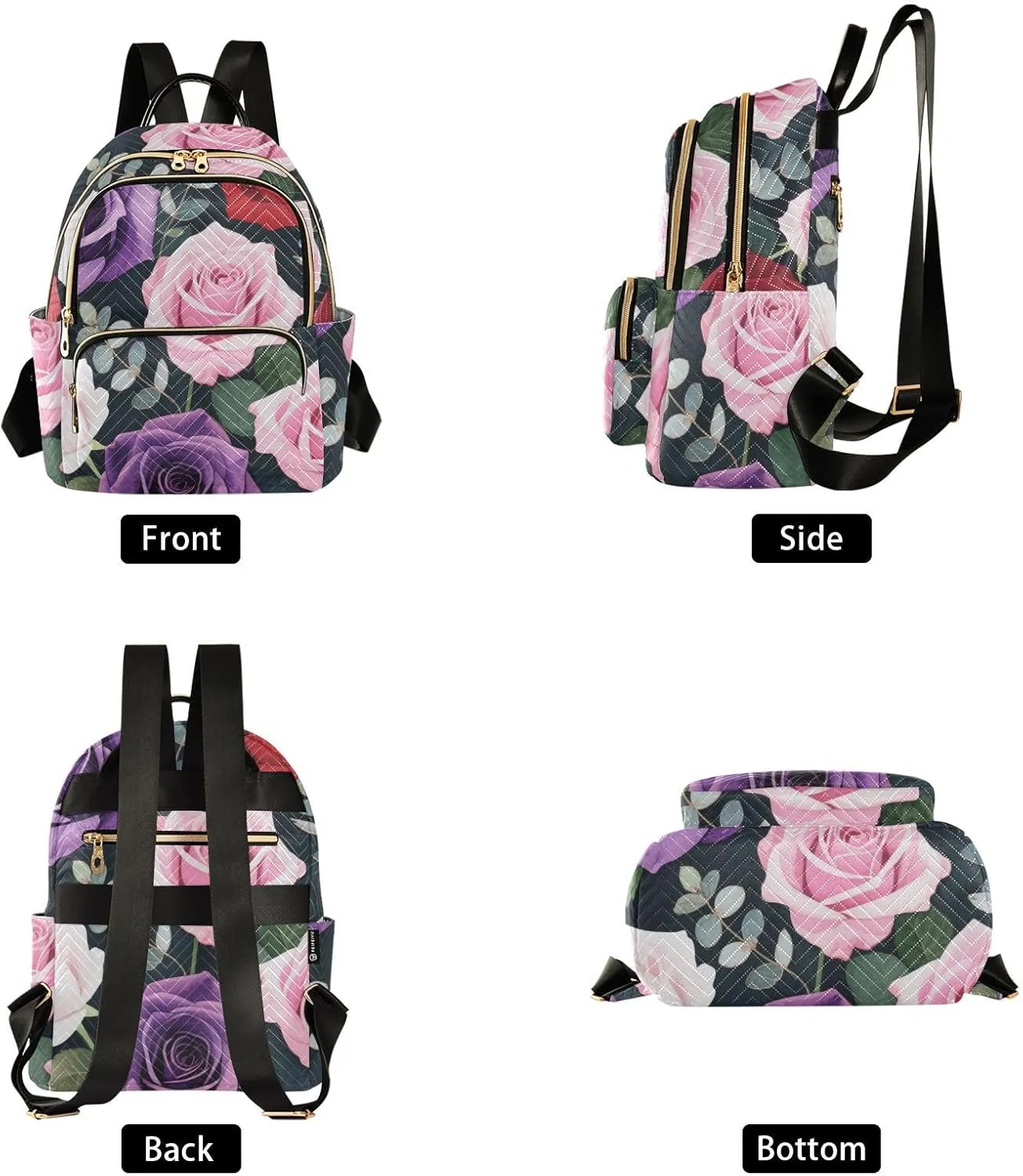 Mini Backpack Quilted Purse for Womens Small Backpack Daypack Rose Print for Travel Daily Camping,Multi10