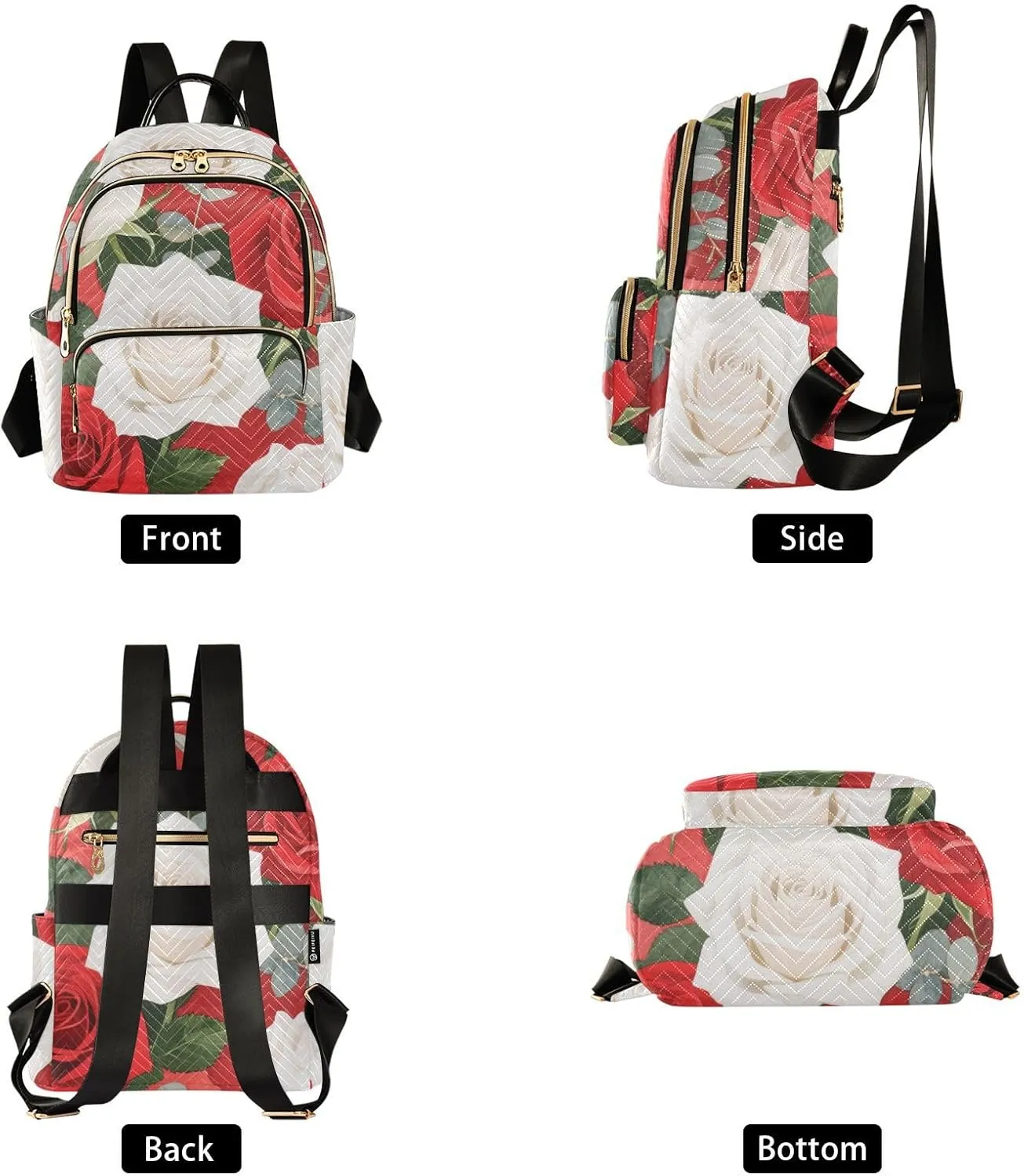 Mini Backpack Quilted Purse for Womens Small Backpack Daypack Rose Print for Travel Daily Work,Multi12