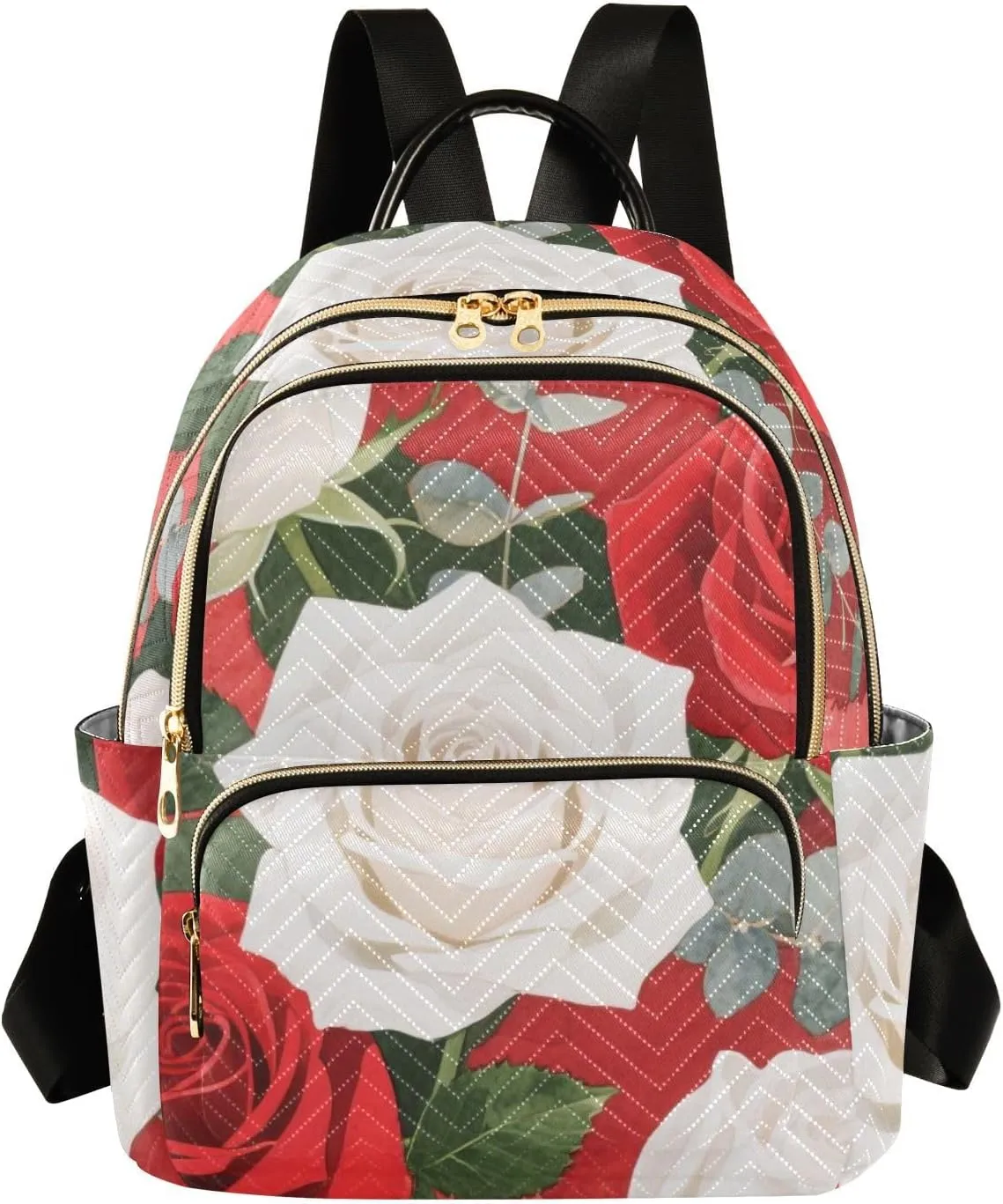 Mini Backpack Quilted Purse for Womens Small Backpack Daypack Rose Print for Travel Daily Work,Multi12
