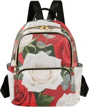 Mini Backpack Quilted Purse for Womens Small Backpack Daypack Rose Print for Travel Daily Work,Multi12