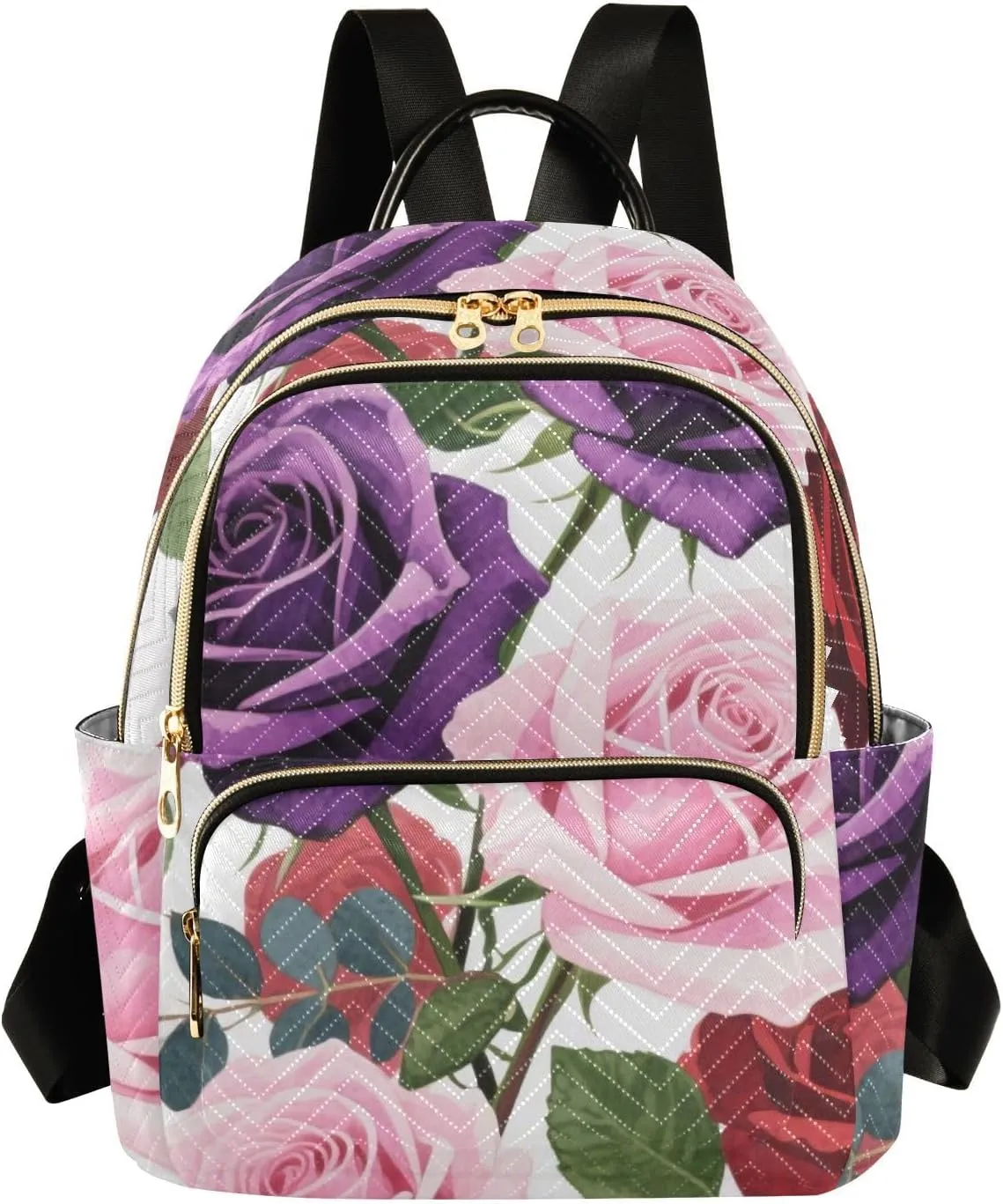 Mini Backpack Quilted Purse for Womens Small Backpack Daypack Rose Print for Travel Daily Work,Multi2